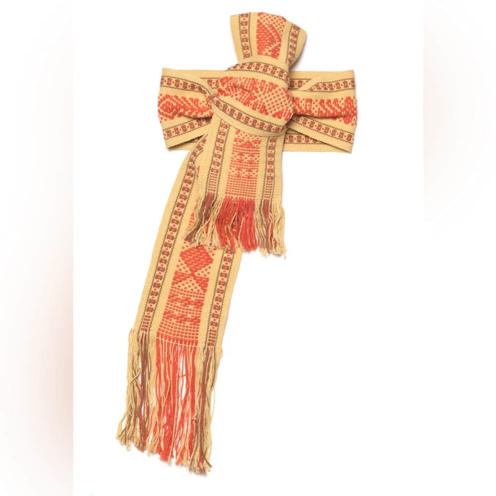 Woven Fringe Scarf in Beige and Orange